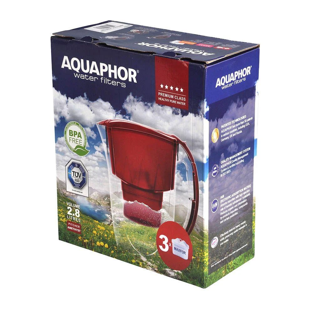 Ąsotis vandens valytuvas Aquaphor Amethyst 2,8l, su trimis filtrais B100-25 Maxfor, balta spalva