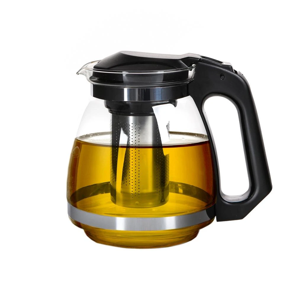 Arbatinukas su arbatos filtru ir juoda rankena
