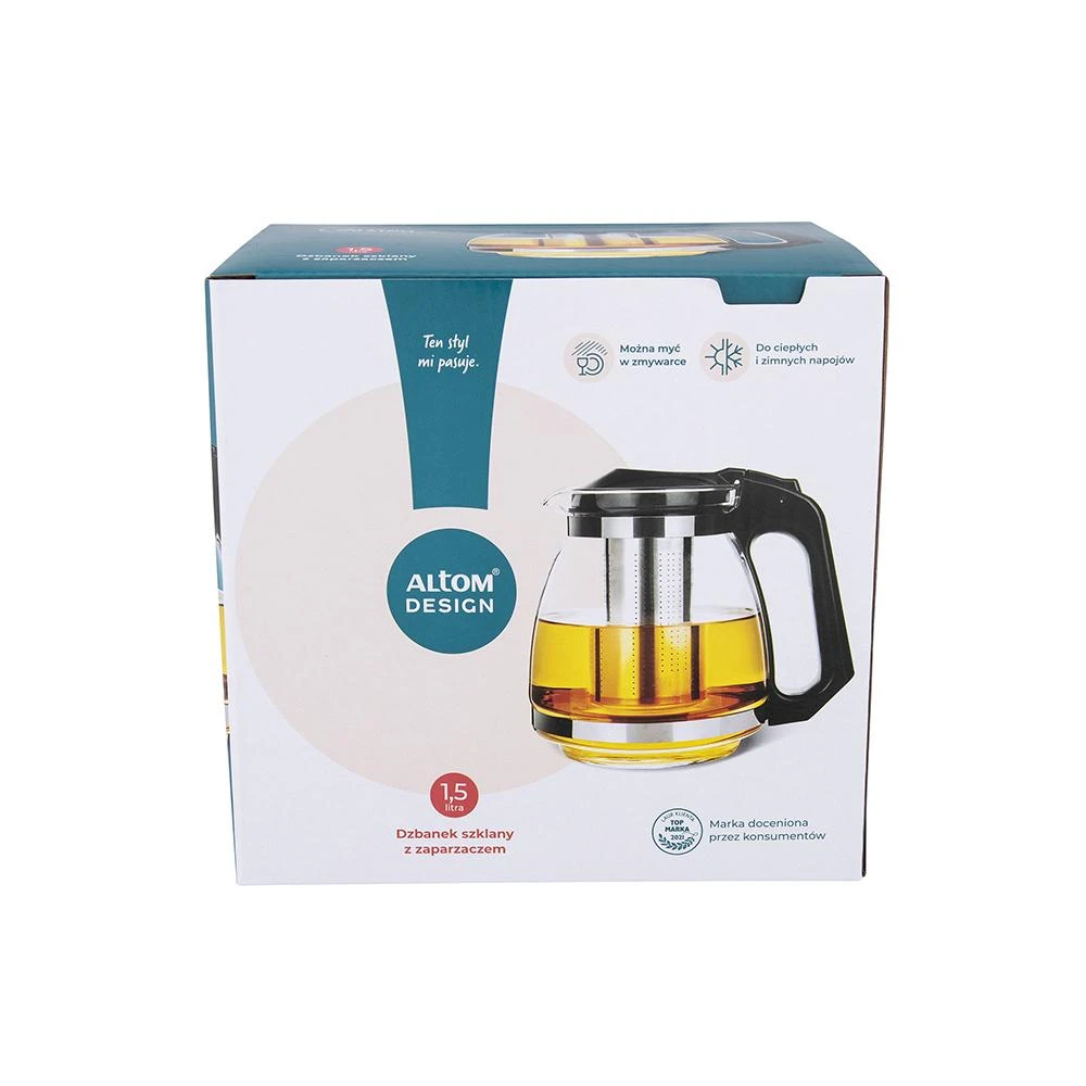 Juodas stiklinis arbatinukas 1,5 l su filtru