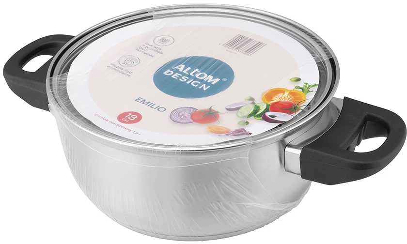 MTM Steel Emilio nerūdijančio plieno puodas, 1,9 l, 18 cm, su stikliniu dangčiu