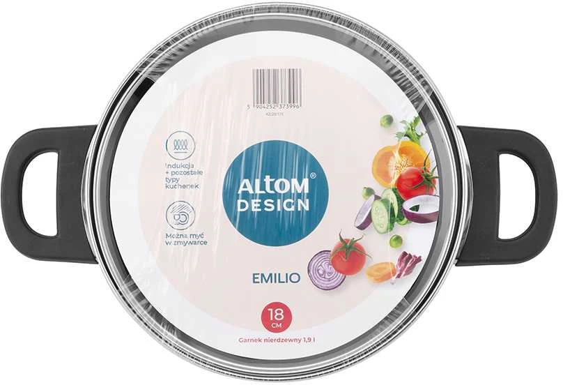 MTM Steel Emilio nerūdijančio plieno puodas, 1,9 l, 18 cm, su stikliniu dangčiu