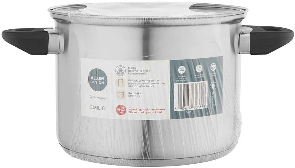 Emilio stainless steel casserole 20 cm su dangčiu 4,3L
