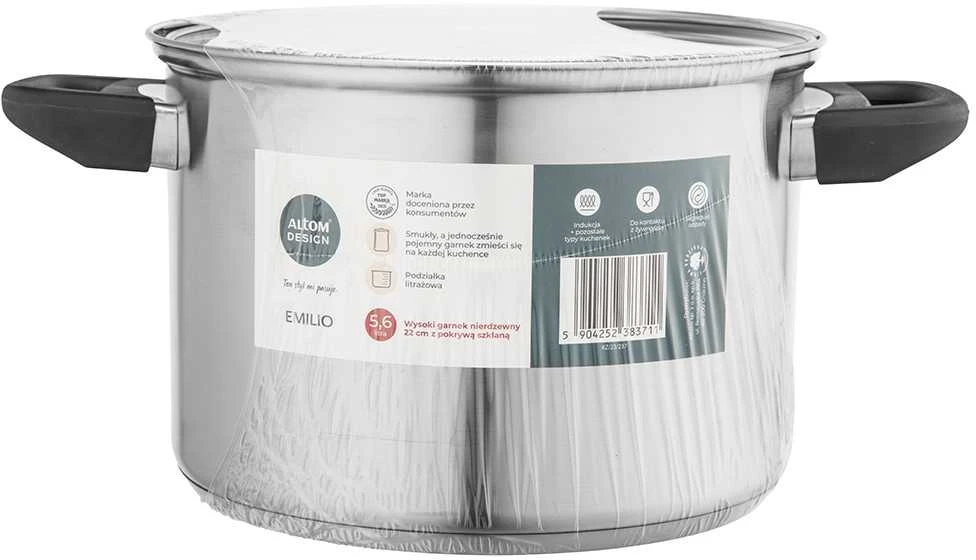 Emilio stainless steel casserole 22 cm su dangčiu 5,6L