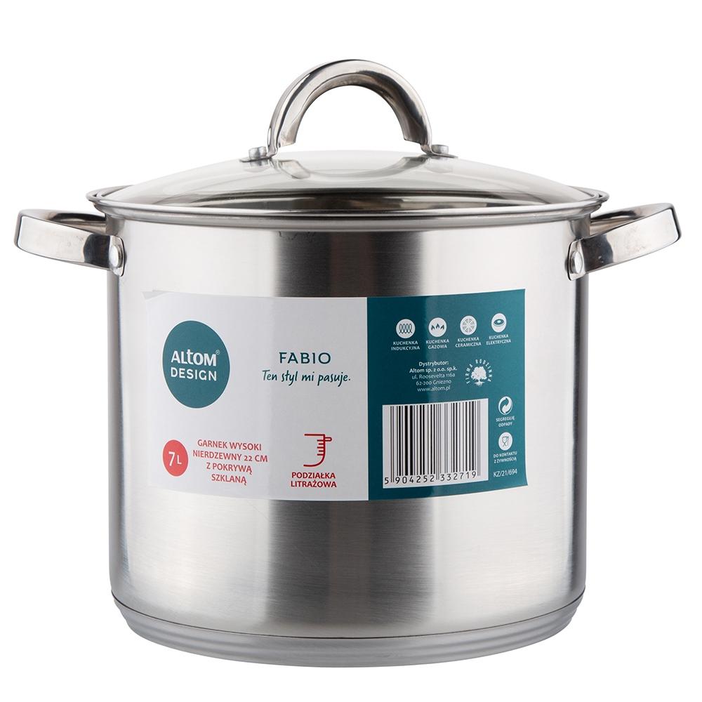 Puodas su dangteliu, 22 cm aukščio, plieno, dujų indukcija, Altom Design Fabio, 7 l