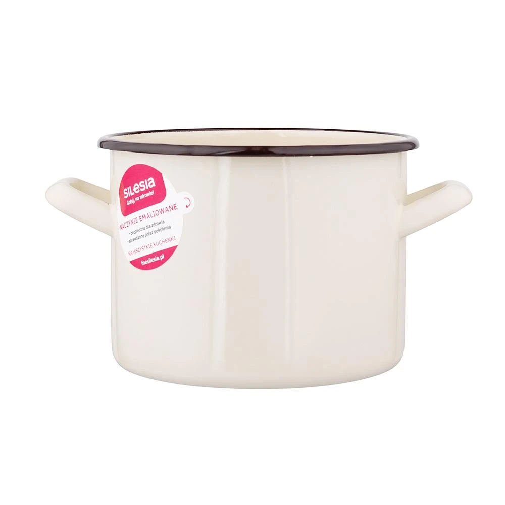 Altom Design Emaliuotas tiesus puodas, 2,2 l; skersmuo 16 cm; aukštis 12 cm, kreminės spalvos