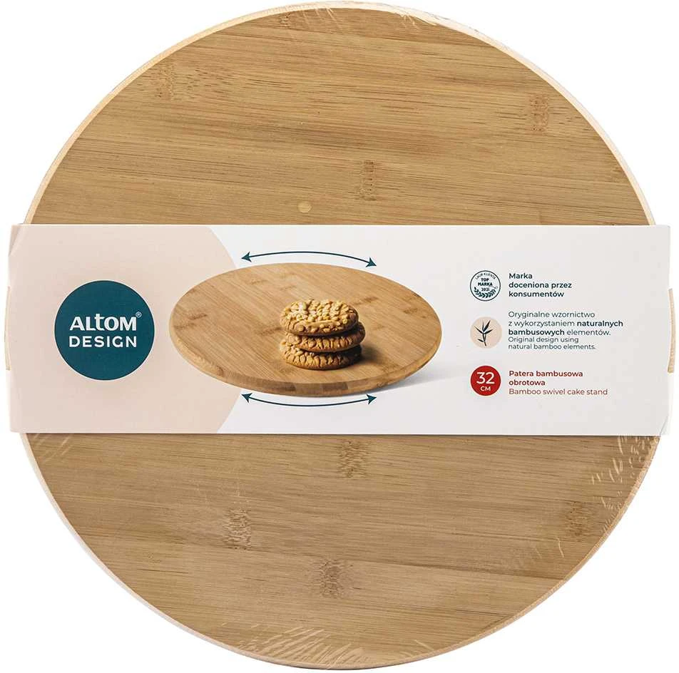 Bambukinė besisukanti tortinė Altom Design 32 cm – sukamasis torto padėklas, sukasi 360°