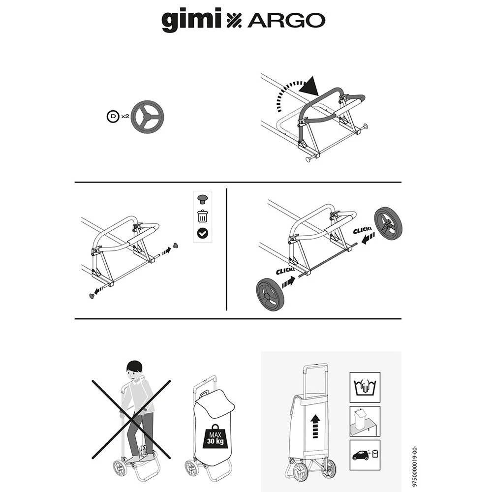 Gimi Pirkinių vežimėlis 30 kg/50 l. Dvigubas naujas juodas