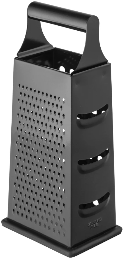 Rectangular 4-function metal grater, 24,5x10,5x7,5 cm, juodas
