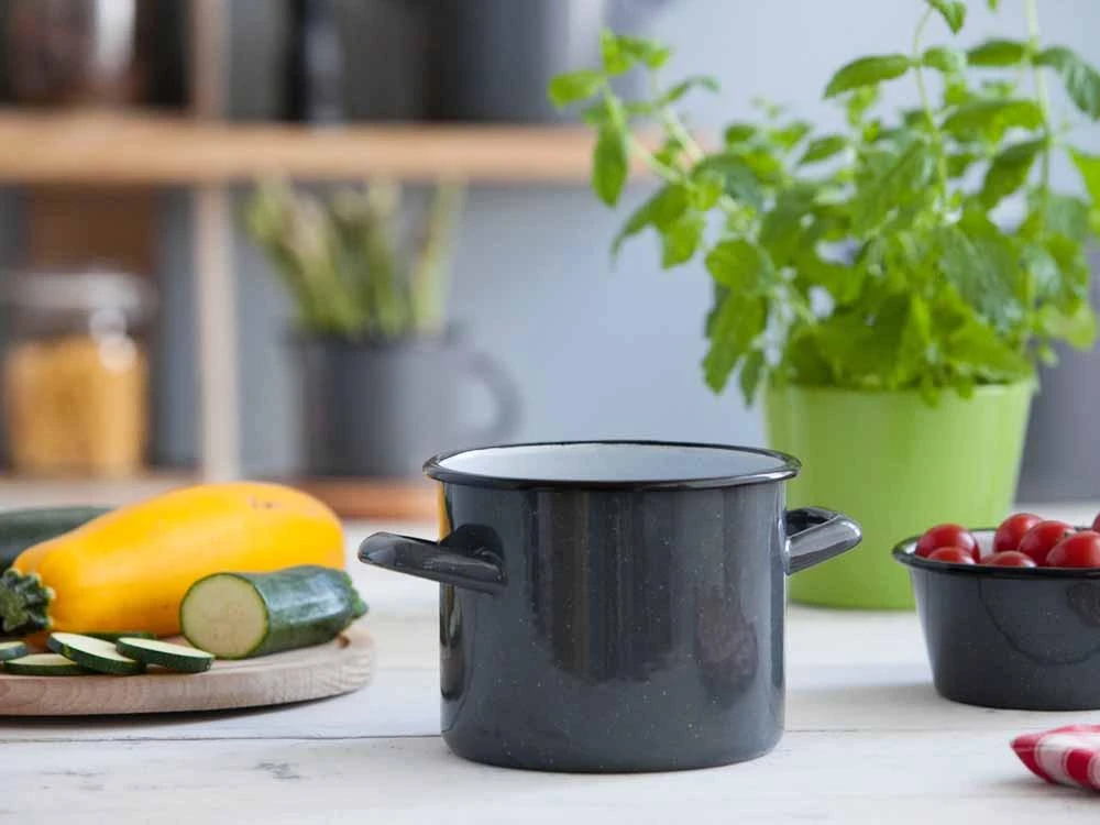 Altom Design POT 14 CM ENAMEL Pilkas SPECKLED