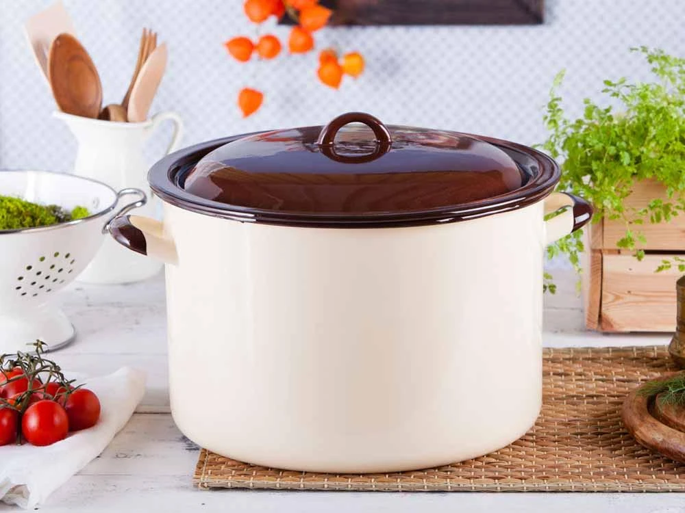 Emaliuotas virimo puodas 13,6 l skersmuo 30cm | aukštis 20cm | kreminės/rudos spalvos, su dangčiu