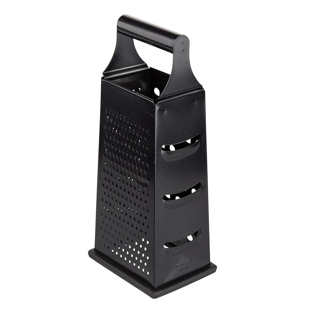 Rectangular 4-function metal grater, 24,5x10,5x7,5 cm, juodas