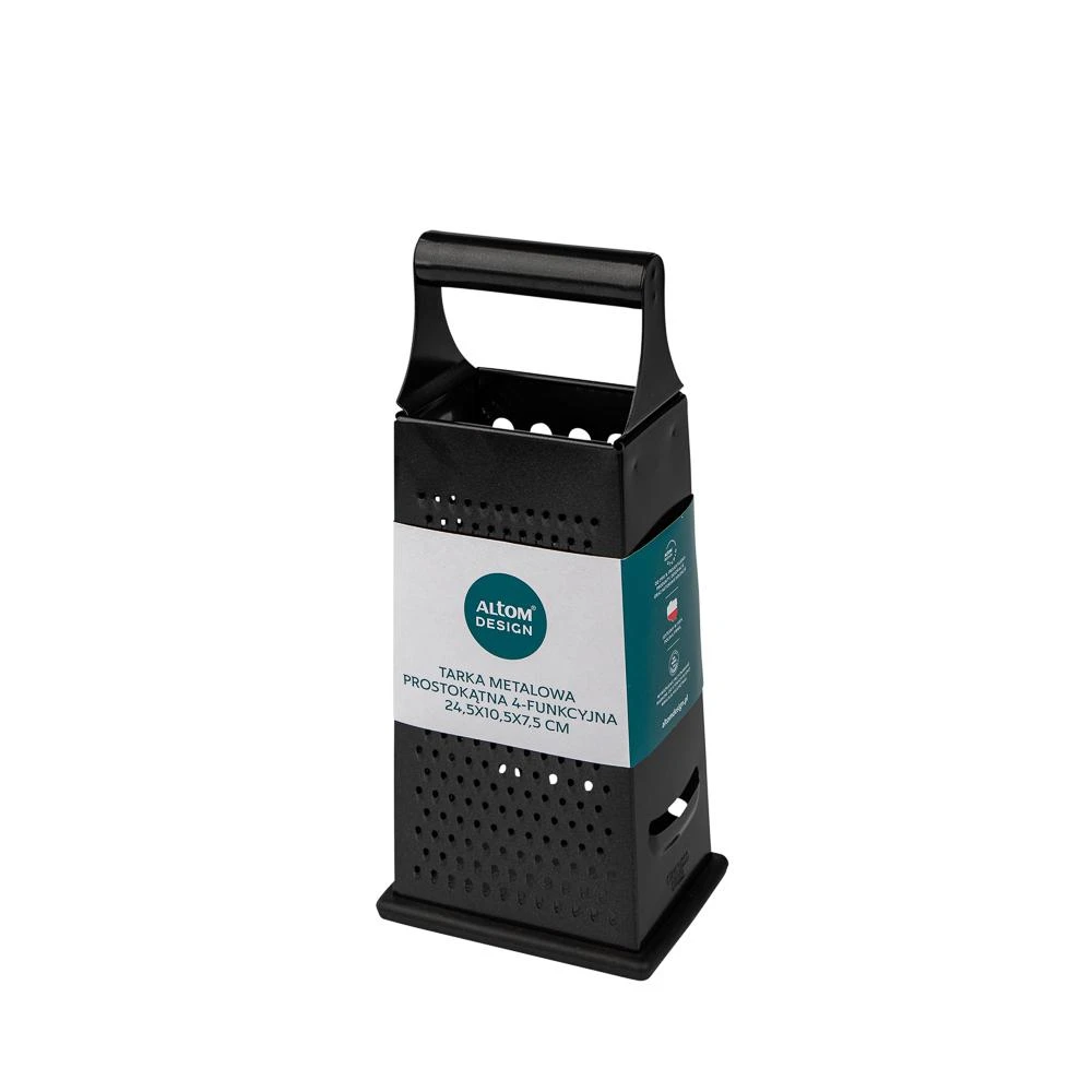 Rectangular 4-function metal grater, 24,5x10,5x7,5 cm, juodas