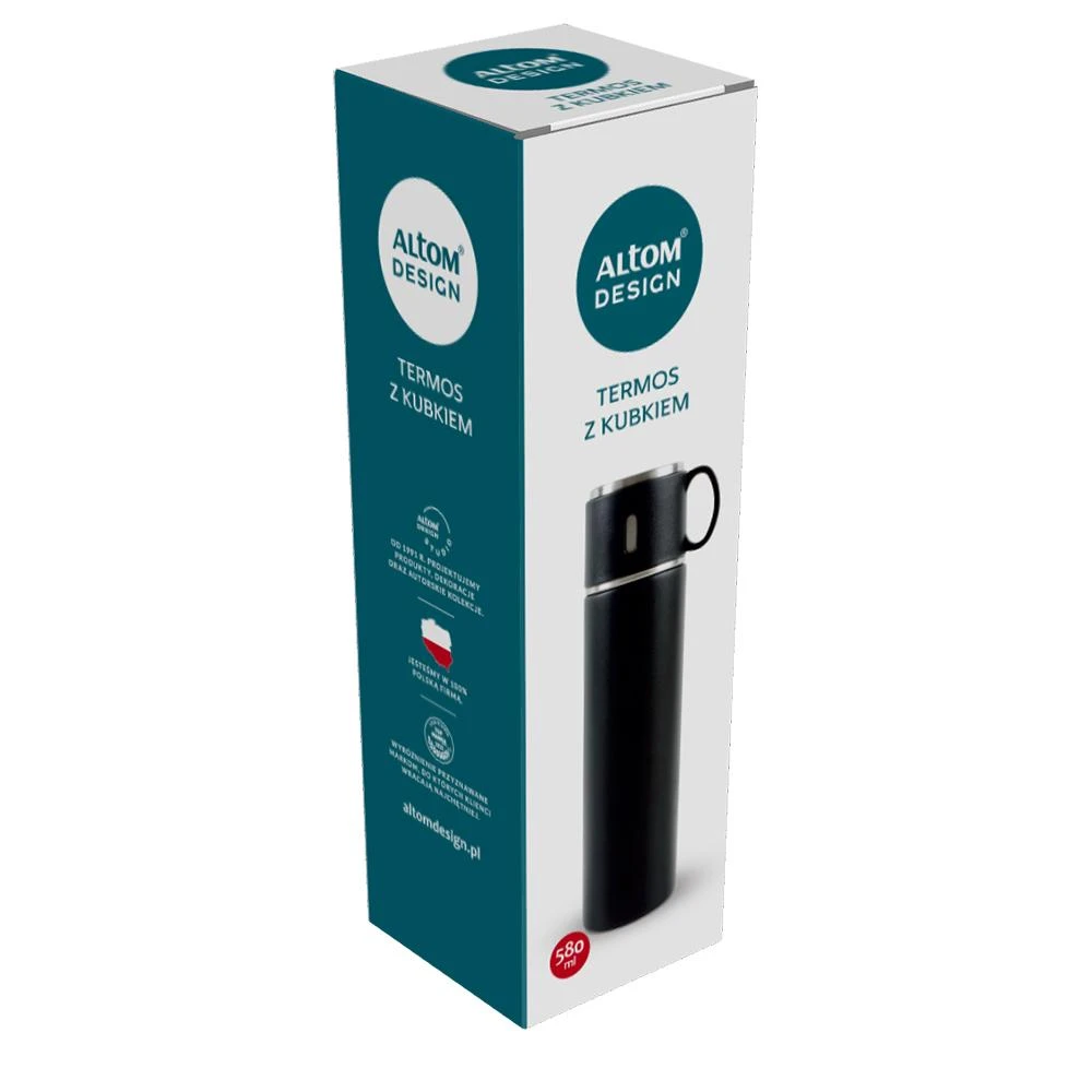 Thermos Termosas su puodelio formos dangteliu, 580 ml, juodas