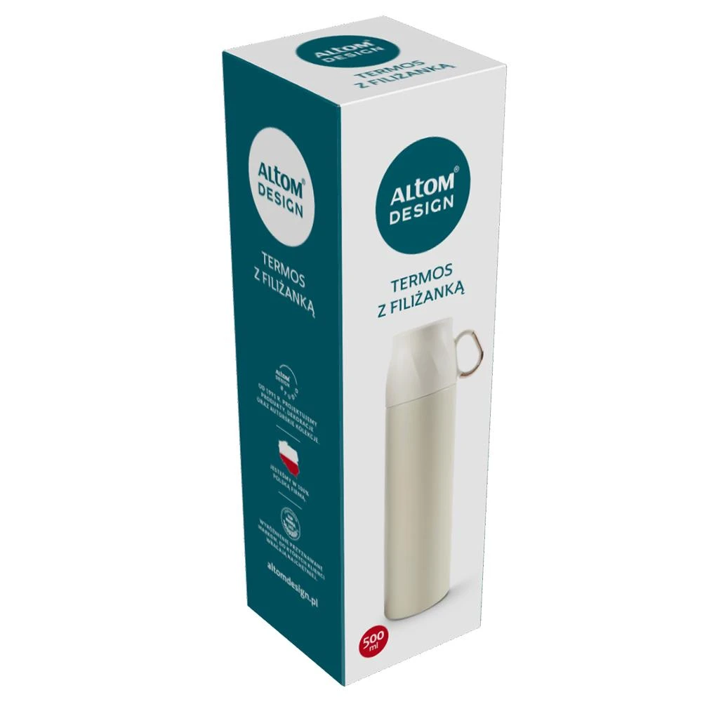 Thermos Termosas su puodelio formos dangteliu, 500 ml, baltas su auksiniu