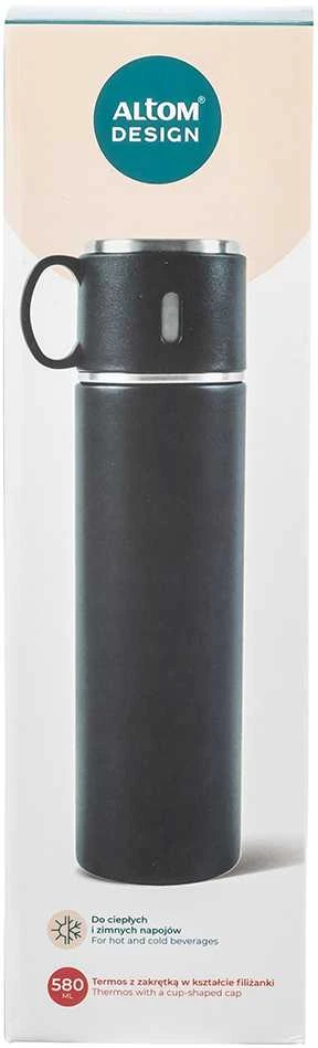 Thermos Termosas su puodelio formos dangteliu, 580 ml, juodas