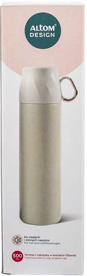 Thermos Termosas su puodelio formos dangteliu, 500 ml, baltas su auksiniu