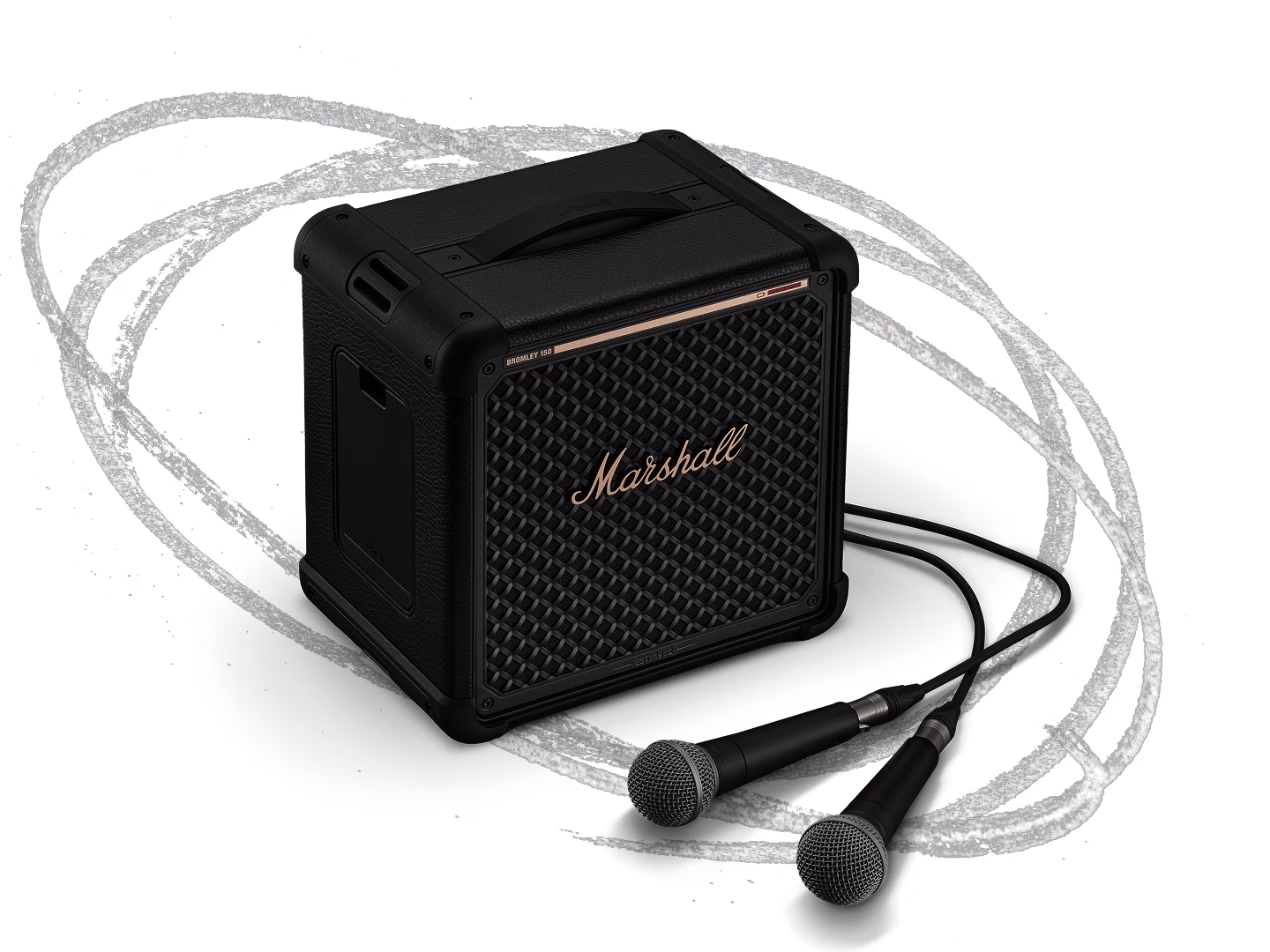 Nešiojama kolonėlė Marshall „Bromley 150“, juoda su žalvario spalvos detalėmis aprašymas - Prekės nuotrauka
