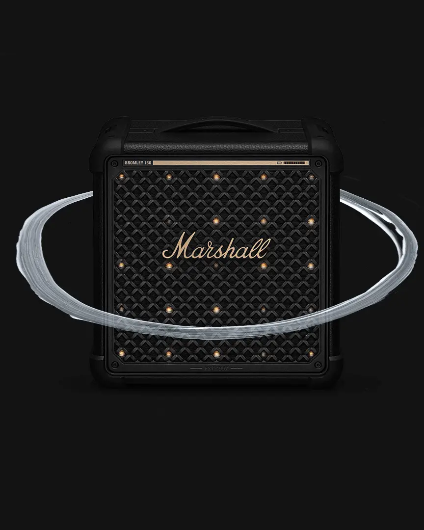 Nešiojama kolonėlė Marshall „Bromley 150“, juoda su žalvario spalvos detalėmis aprašymas - Prekės nuotrauka