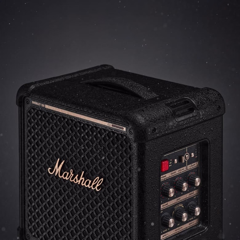 Nešiojama kolonėlė Marshall „Bromley 150“, juoda su žalvario spalvos detalėmis aprašymas - Prekės nuotrauka