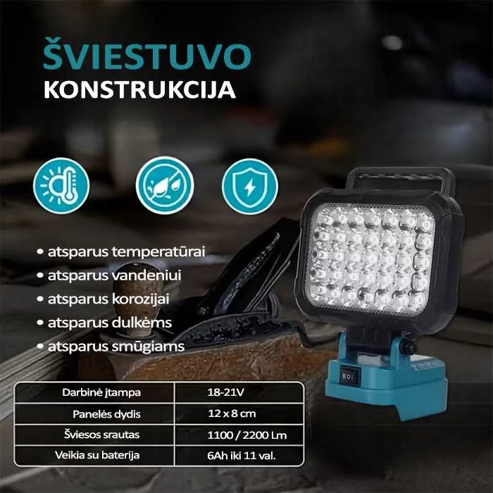 GZT LED šviestuvas Makita akumuliatoriams 18V L35 2200 Lm 16W USB2A-R