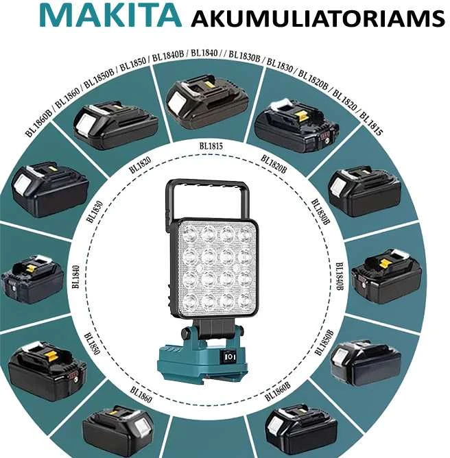 GZT LED šviestuvas Makita akumuliatoriams 18V L16 500 Lm 10W USB2A-R