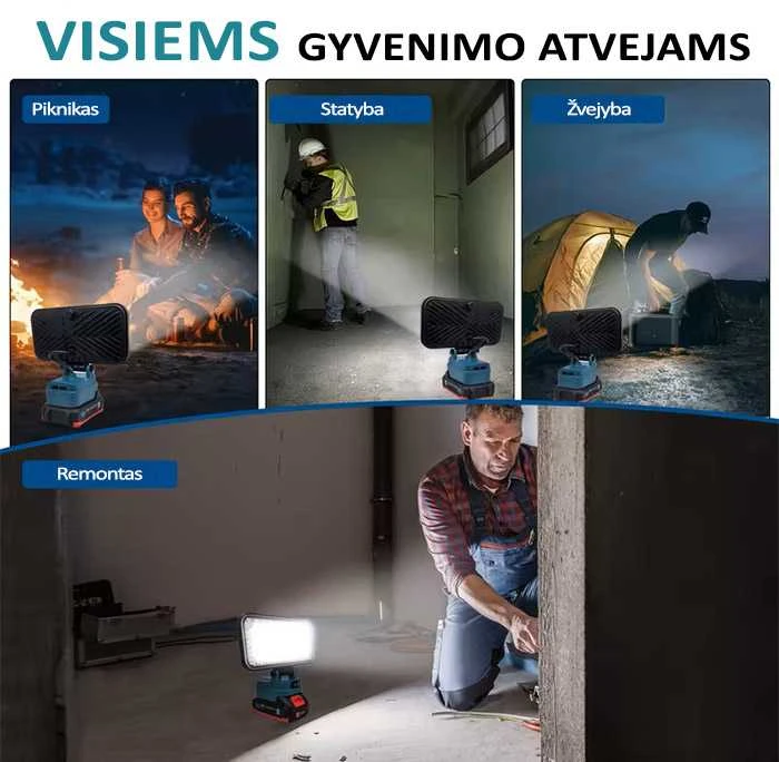GZT LED šviestuvas Makita akumuliatoriams 18V L35 1900 Lm 15W USB2A