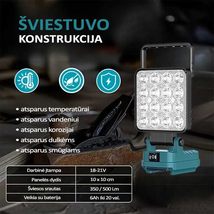 GZT LED šviestuvas Makita akumuliatoriams 18V L16 500 Lm 10W USB2A-R