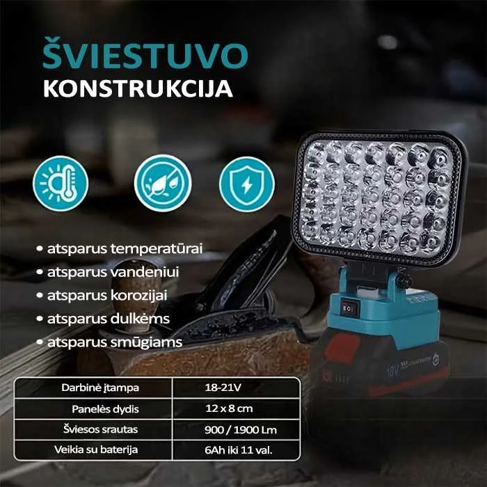 GZT LED šviestuvas Makita akumuliatoriams 18V L35 1900 Lm 15W USB2A