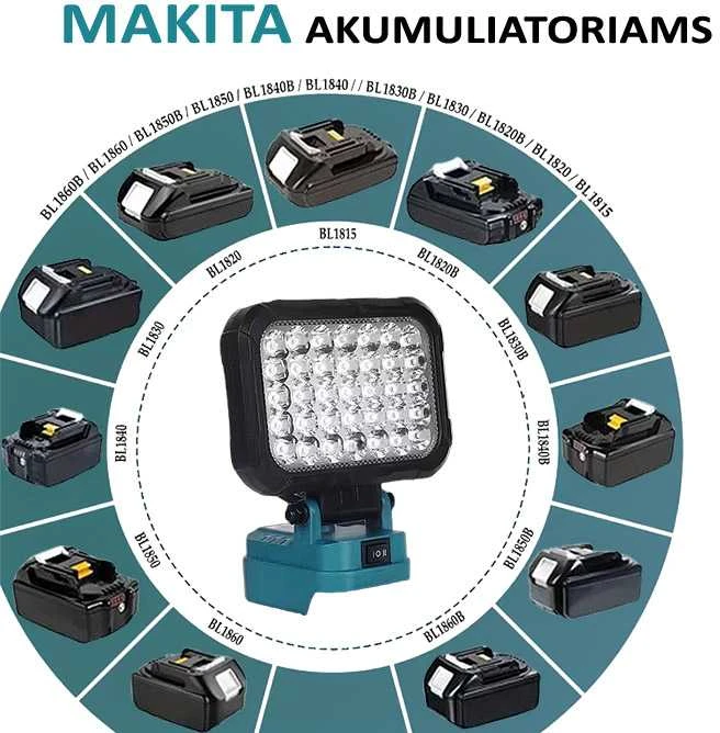 GZT LED šviestuvas Makita akumuliatoriams 18V L35 2200 Lm 16W USB2A-R