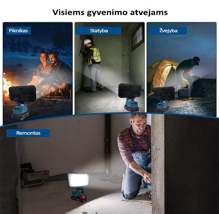 GZT LED šviestuvas Makita akumuliatoriams 18V L35 1900 Lm 15W USB2A