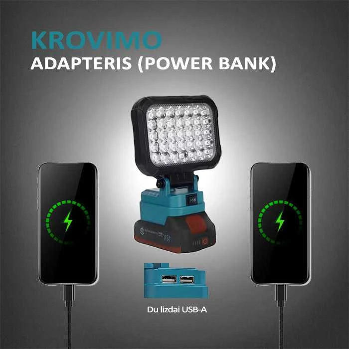 GZT LED šviestuvas Makita akumuliatoriams 18V L35 2200 Lm 16W USB2A-R