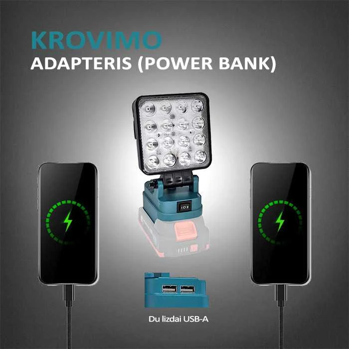 GZT LED šviestuvas Makita akumuliatoriams 18V L16 500 Lm 10W USB2A-R