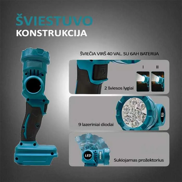 MMD LED prožektorius Makita akumuliatoriams 18V L9 480Lm 3W
