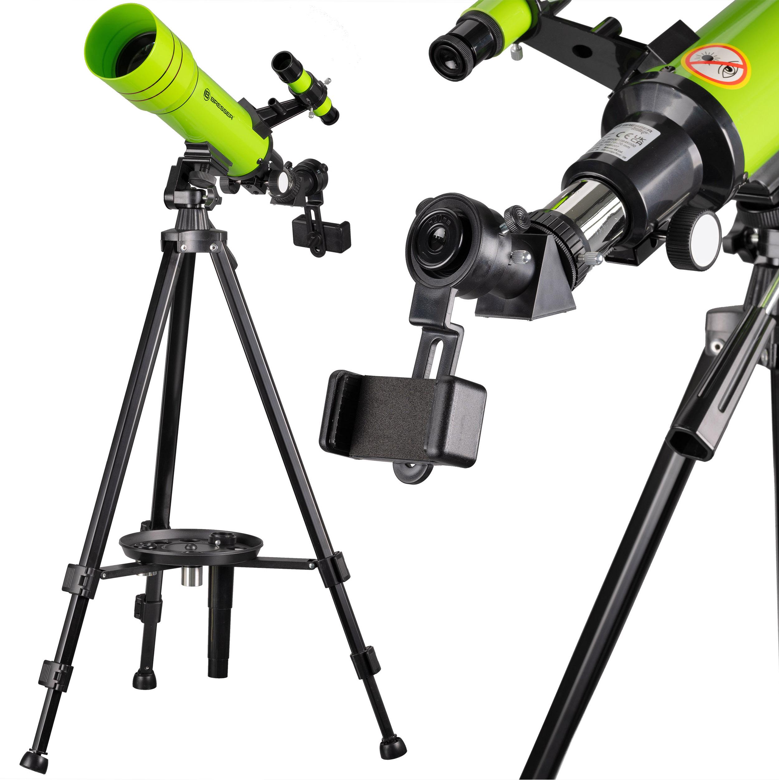 BRESSER JUNIOR refrakcinis teleskopas 70/400 su kuprine, žalias