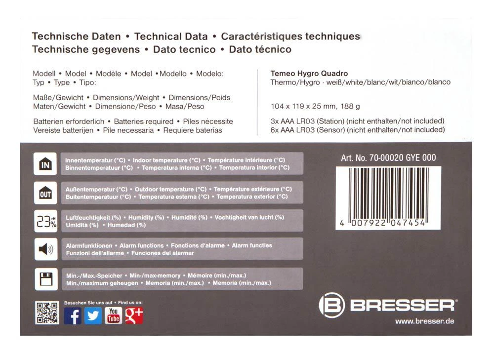 Bresser Temeo Hygro Quadro Meteorologinė stotis, balta