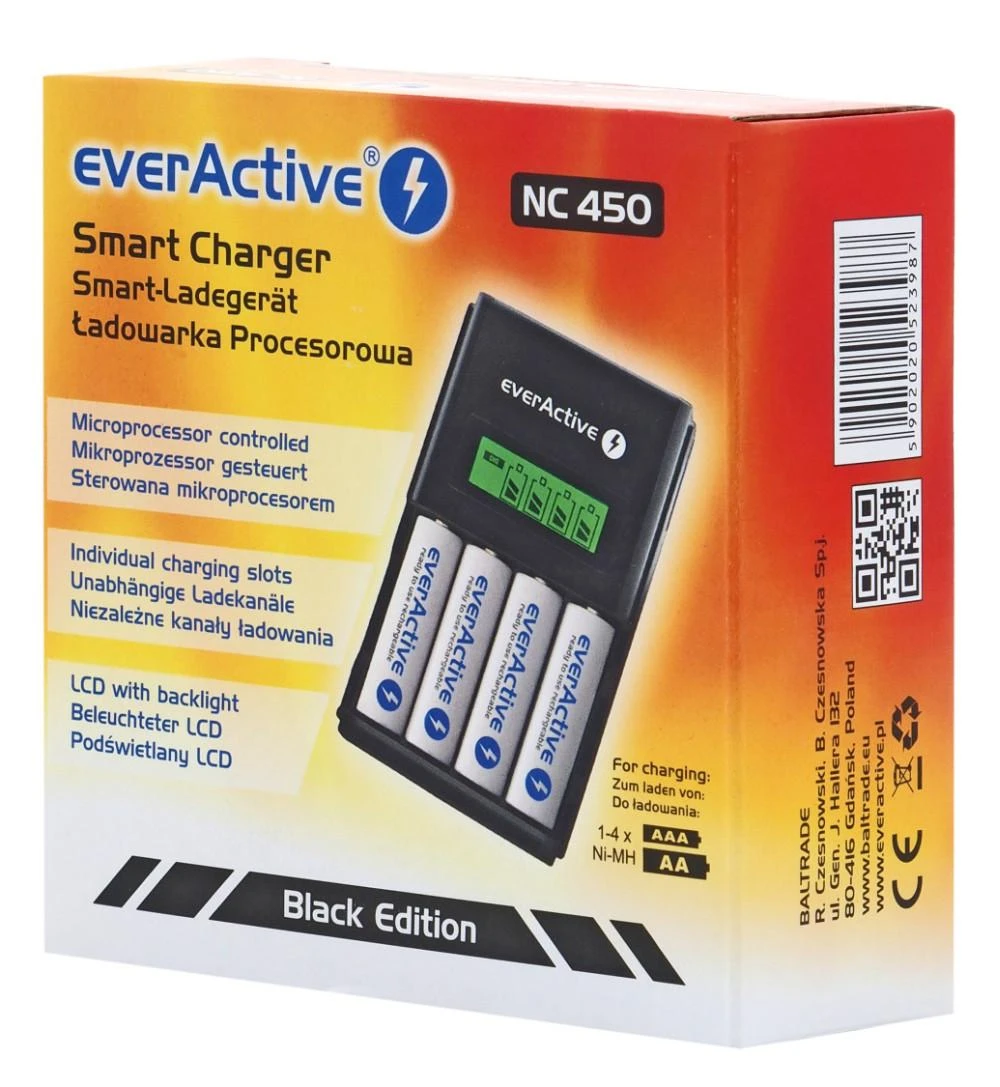 everActive automatinis AA/AAA elementų įkroviklis su LCD ekranu NC-450 Juodas