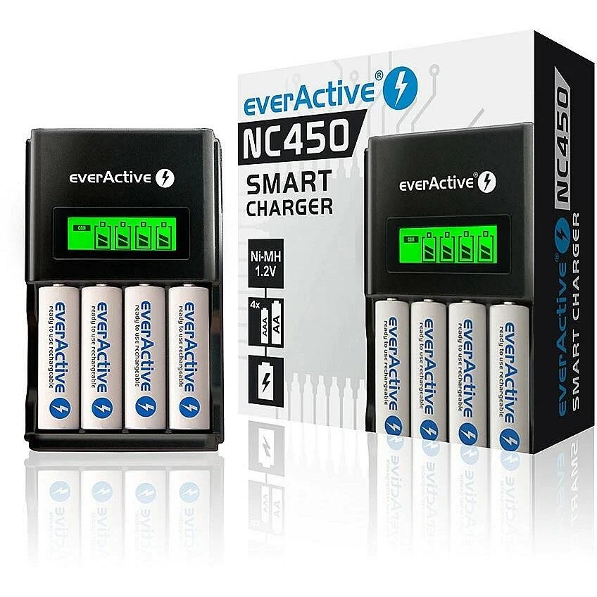 everActive automatinis AA/AAA elementų įkroviklis su LCD ekranu NC-450 Juodas