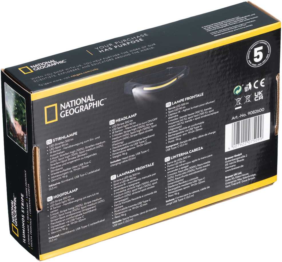 Bresser National Geographic Iluminos Stripe priekinis žibintas, NATIONAL GEOGRAPHIC, su LED juostele
