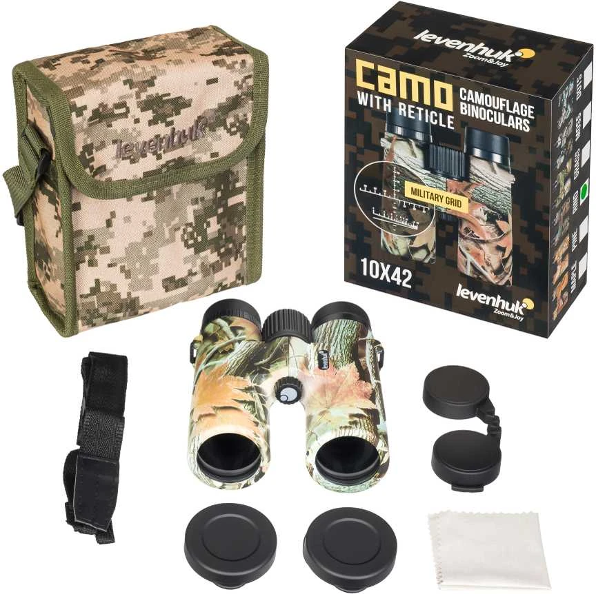 Levenhuk Camo Dots 10x42 žiūronai su tinkleliu