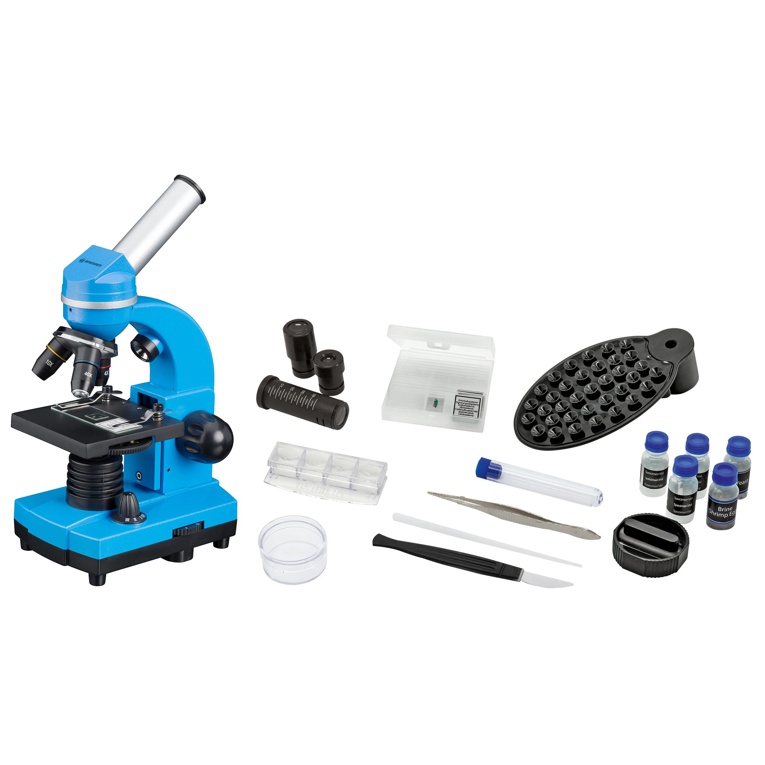 Mikroskopas Bresser Junior Biolux SEL 40–1600x, mėlynas