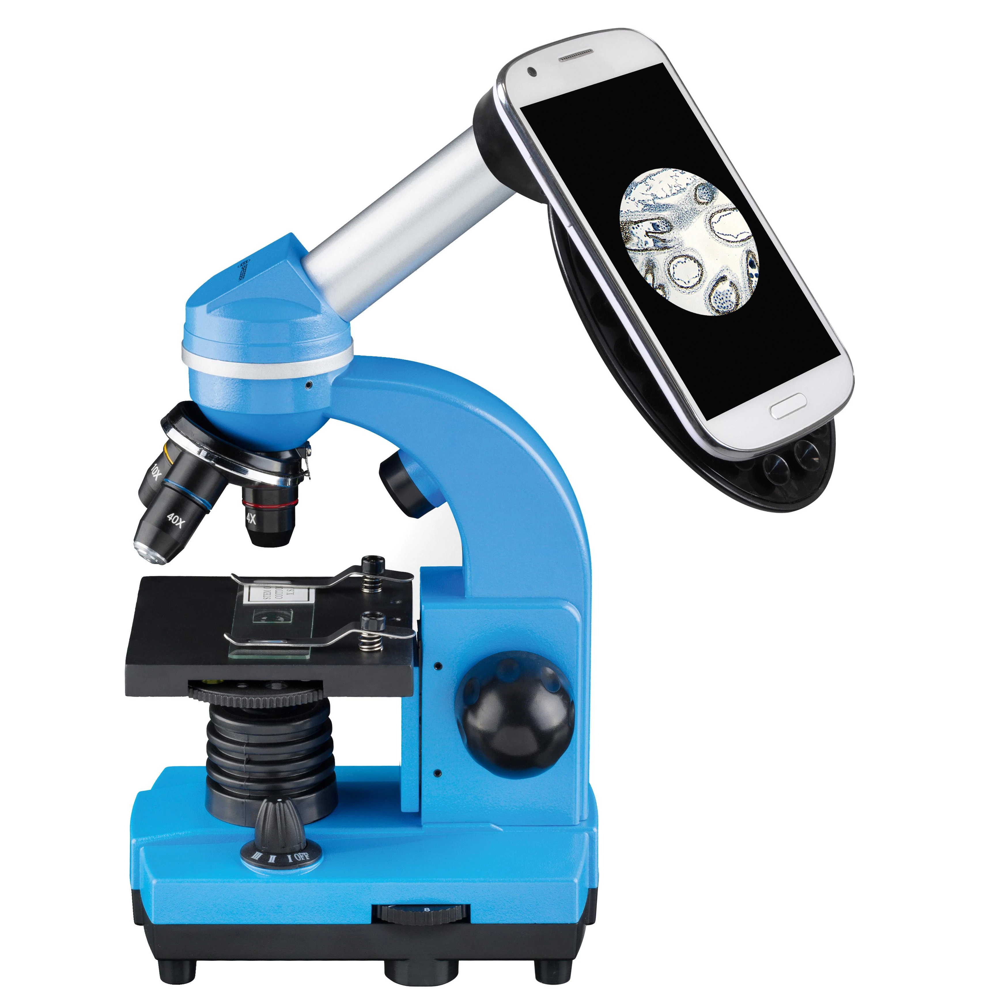 Mikroskopas Bresser Junior Biolux SEL 40–1600x, mėlynas