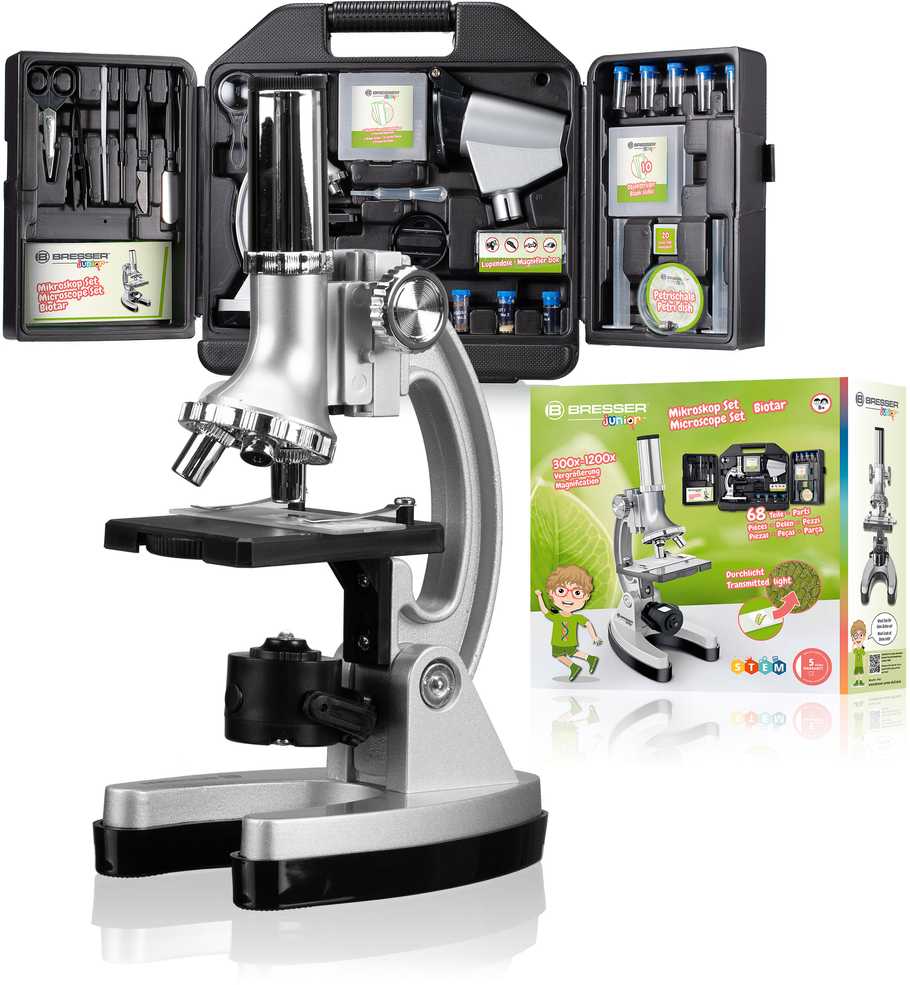 Mikroskopas Bresser Junior mikroskopų rinkinys 300x-1200x su dėklu