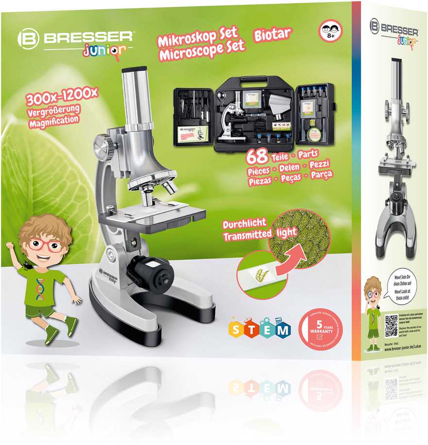 Mikroskopas Bresser Junior mikroskopų rinkinys 300x-1200x su dėklu