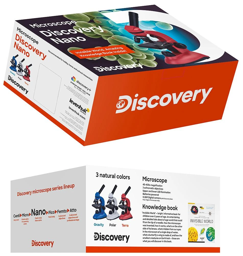 Mikroskopas, Discovery Nano Gravity, 40x–400x, su knyga