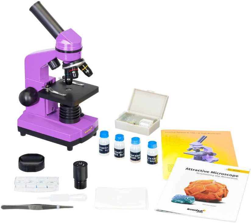 Mikroskopas Levenhuk Rainbow 2L Amethyst 40x - 400x su eksperimento komplektu K50