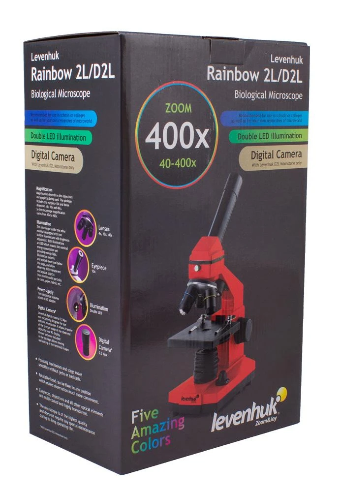 Mikroskopas Levenhuk Rainbow 2L Lime 40x-400x su eksperimento komplektu K50