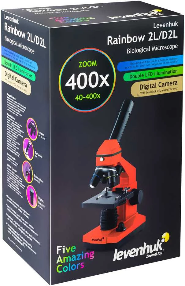 Mikroskopas Levenhuk Rainbow 2L Lime 40x-400x su eksperimento komplektu K50
