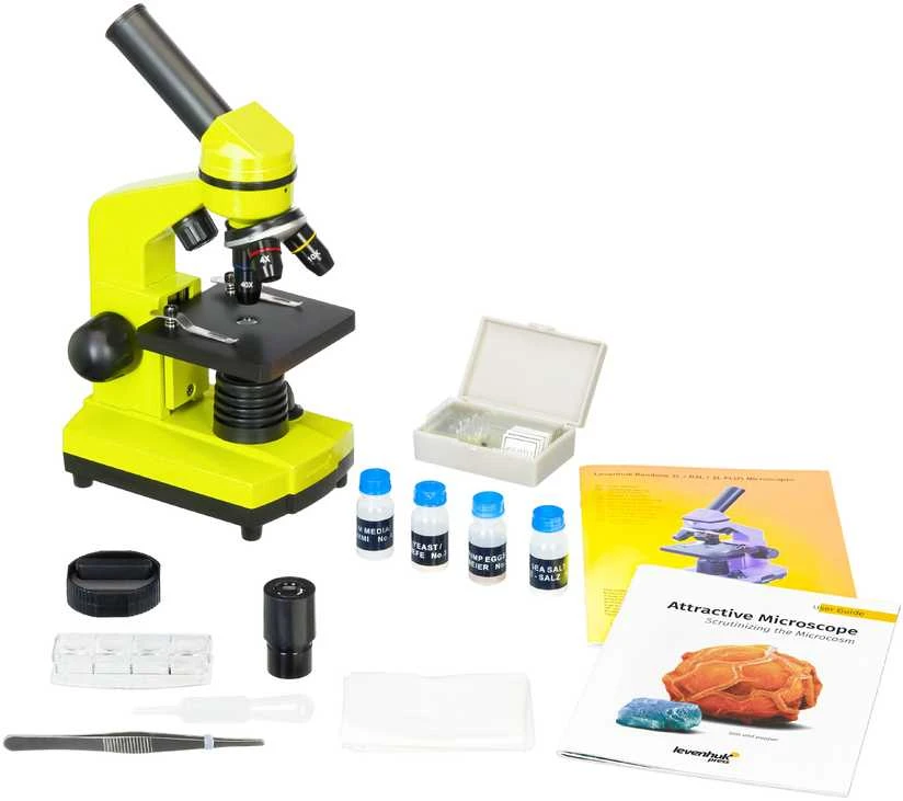 Mikroskopas Levenhuk Rainbow 2L Lime 40x-400x su eksperimento komplektu K50