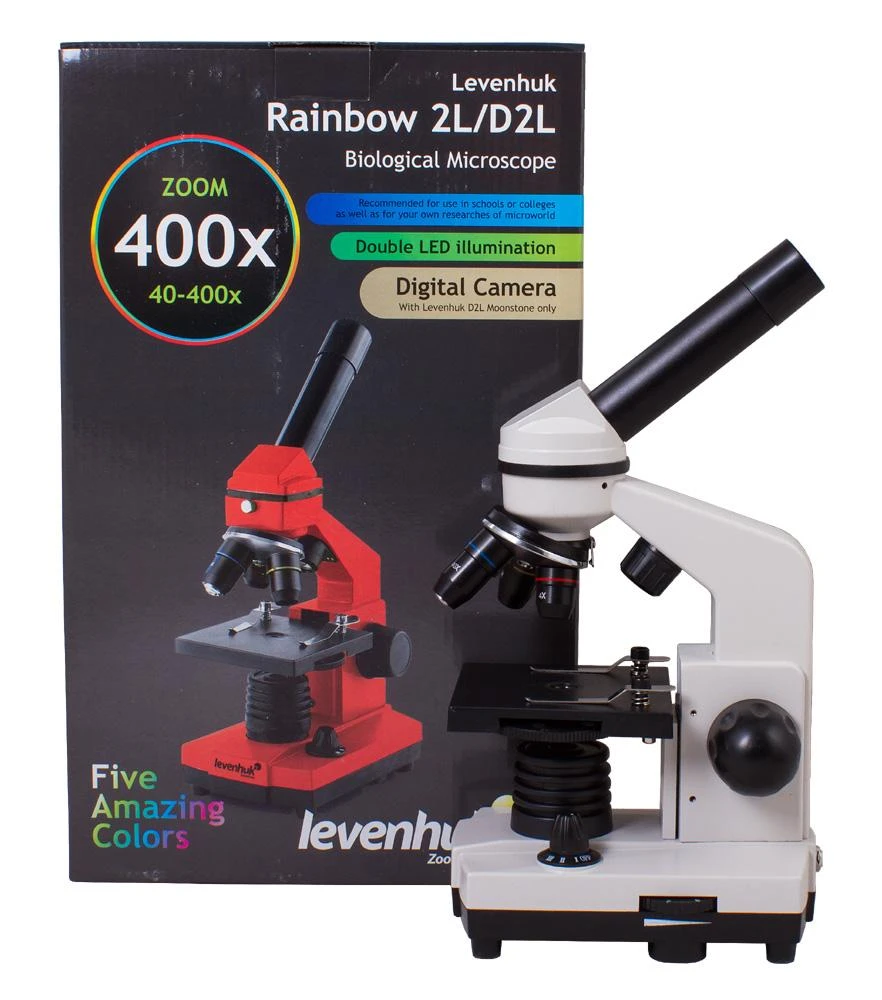 Mikroskopas Levenhuk Rainbow 2L Moonstone 40x-400x su eksperimento komplektu