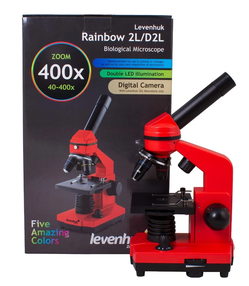 Mikroskopas Levenhuk Rainbow 2L Oranžinis 40x-400x su eksperimento rinkiniu K50